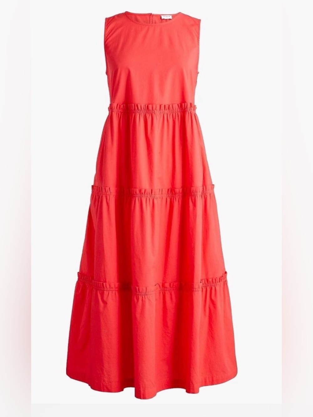 J.Crew Factory Sleeveless Tiered Midi Dress
Womens 10 Red Cotton Poplin Ruffle